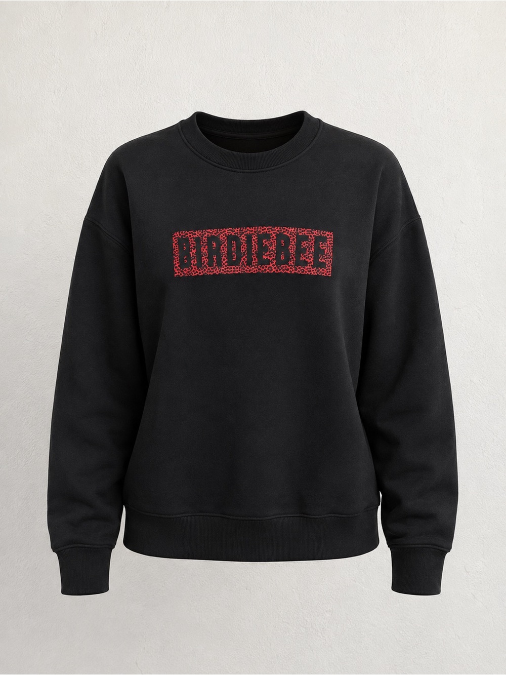 Birdiebee Nikki Brie Bella Black Red Leopard Logo Box Crewneck Sweatshirt L